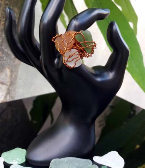 Embellish 3-stone and copper-wire ring