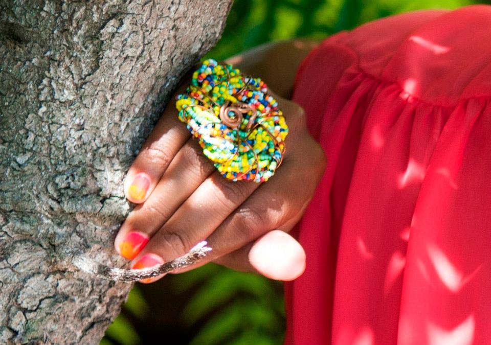 Embellish bright colorful beaded ring