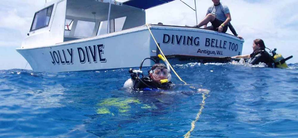 Jolly dive boat on the surface