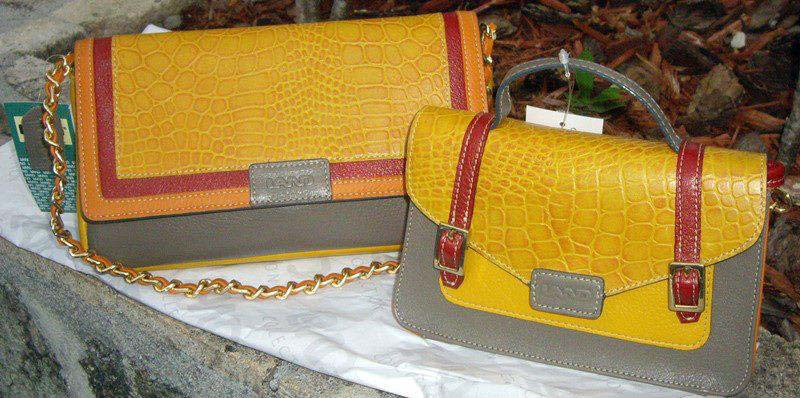 Land Leather yellow and gray bags