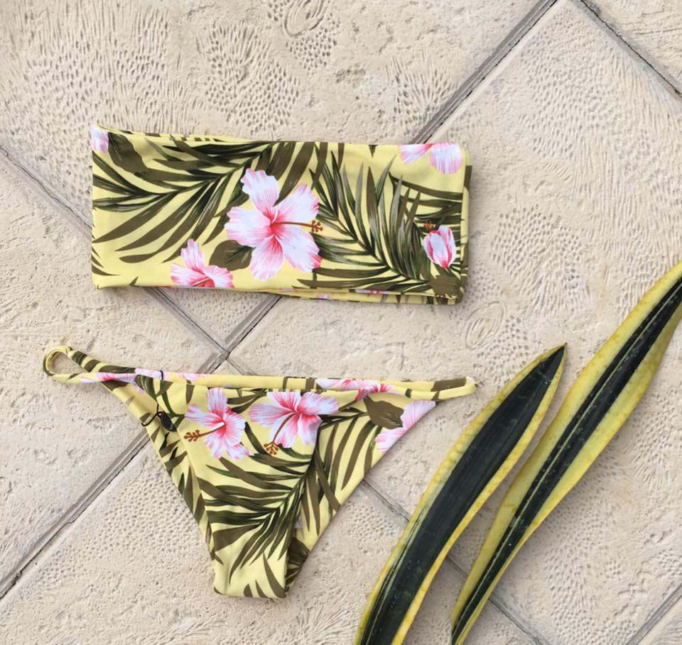 Makai yellow flower print bikini with tube top