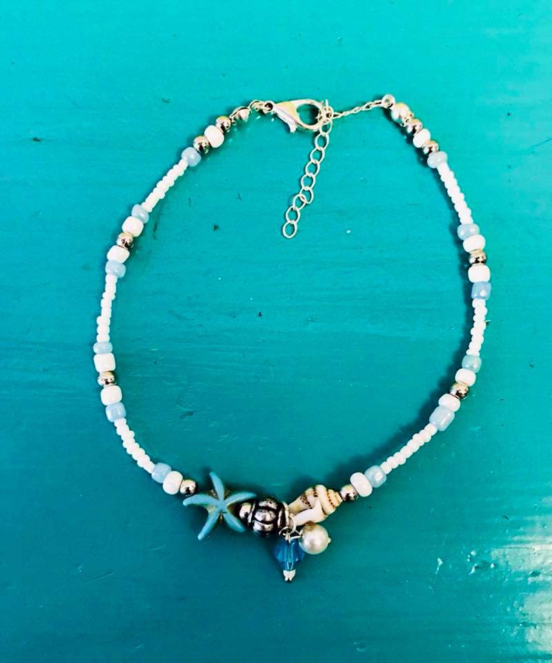 Silver Chelles bead and shell anklet