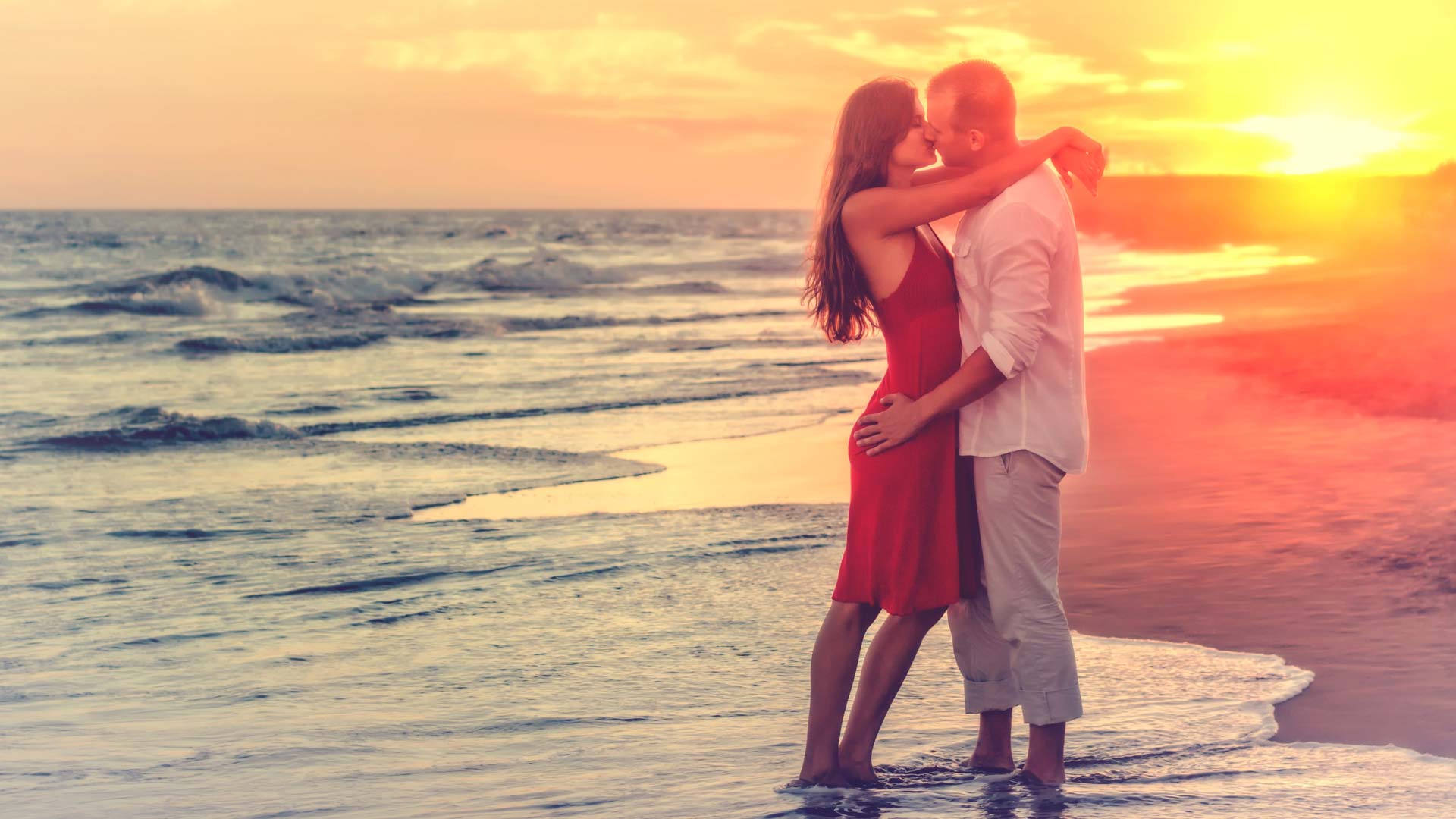 romance on the beach at sunset